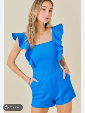 Day+Moon Electric Blue Ruffle Sleeve Romper